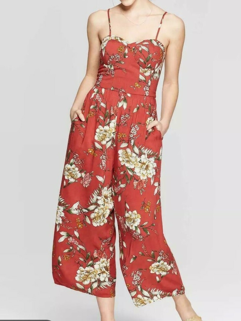 Xhilaration Red Floral Wide-Leg Jumpsuit woman’s size XXL